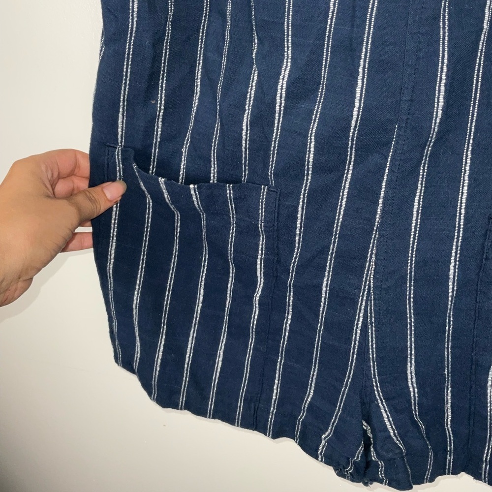O’Neill Blue & White Stripe Woven Romper Overalls w/ Pockets | Size L - Picture 8 of 10